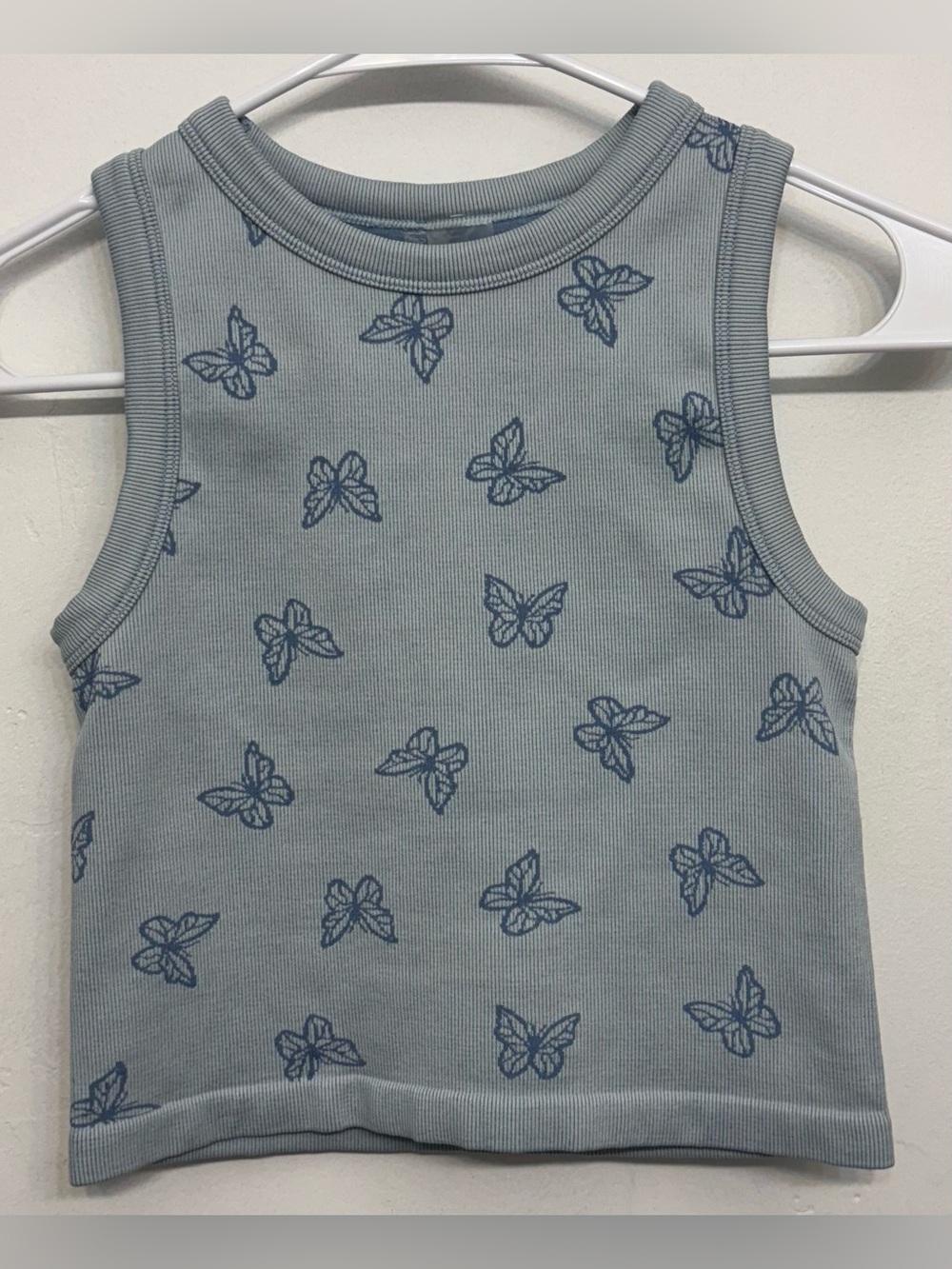 Bloom Seasons Blue Butterfly Reversible Ribbed Knit Tank Top Womans Small NWOT